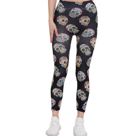New in Package Womens Boutique Day of the Dead Sugar Skull Luxe Leggings - M/L - Picture 1 of 1